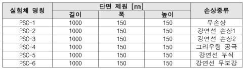 소형 PSC 실험체 제원