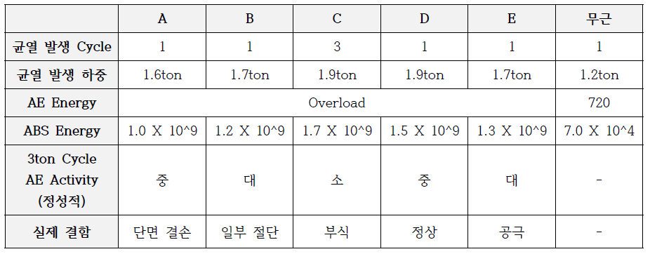 소형 실험체 결과 분류