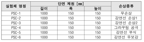 소형 PSC 실험체 제원