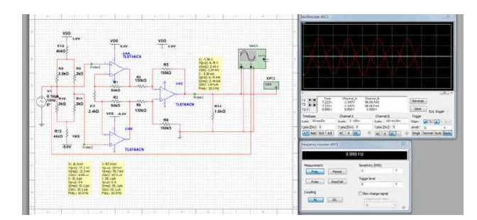 Multisim 시뮬레이터를 이용한 차동증폭 회로 시뮬레이션 모습