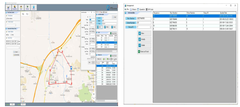 노선 관리 화면 및 차량관리화면(개발결과물)