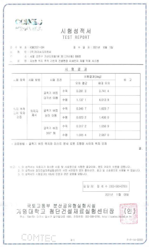 위치 추적 제어 오차 검증 시험 성적서