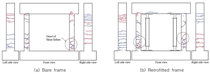 Crack formation at the end of 2nd step corresponding to 1.0% drift ratio