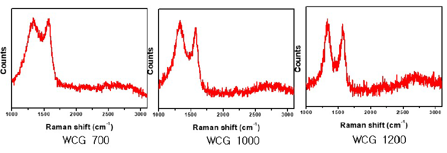 WCG 처리 온도별 Raman