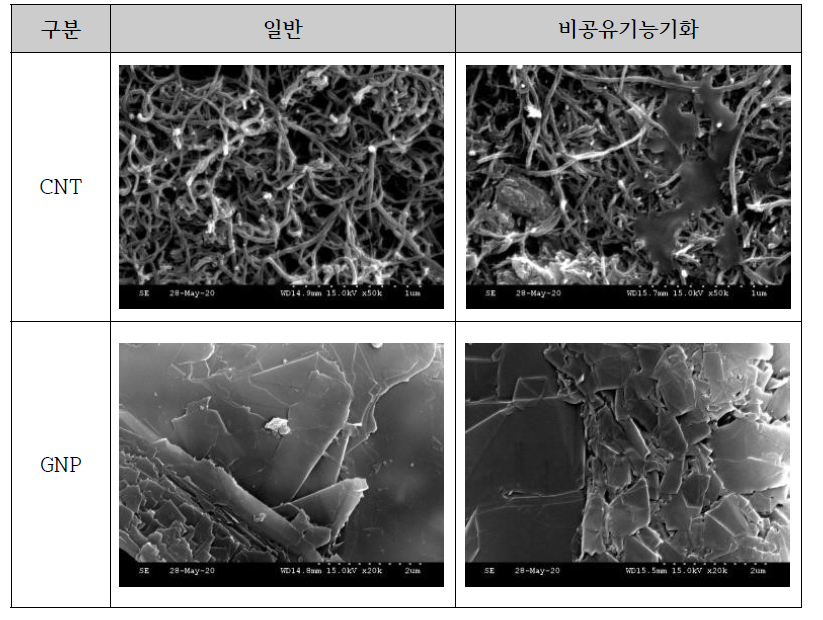 일반 및 비공유기능기화 CNT, GNP의 미세구조 분석