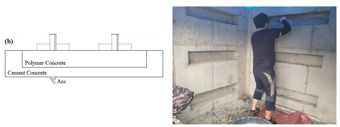 엘리베이터 코어월에 폴리머 콘크리트 설치