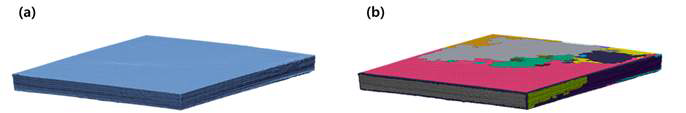 설계된 단열재의 (a) 3D 스캐닝한 모델 및 (b) 역설계 기반 변형 형상/변형량 평가