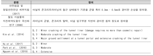 터널의 손상상태 정립