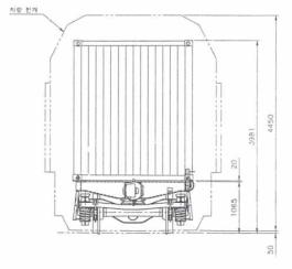 화물열차에서의 차량 한계. 하이큐브 컨테이너 적재 시 단면