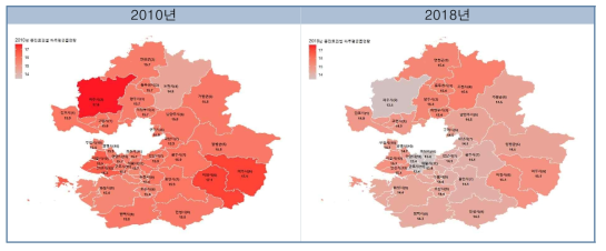 중진료권별 하루평균흡연량