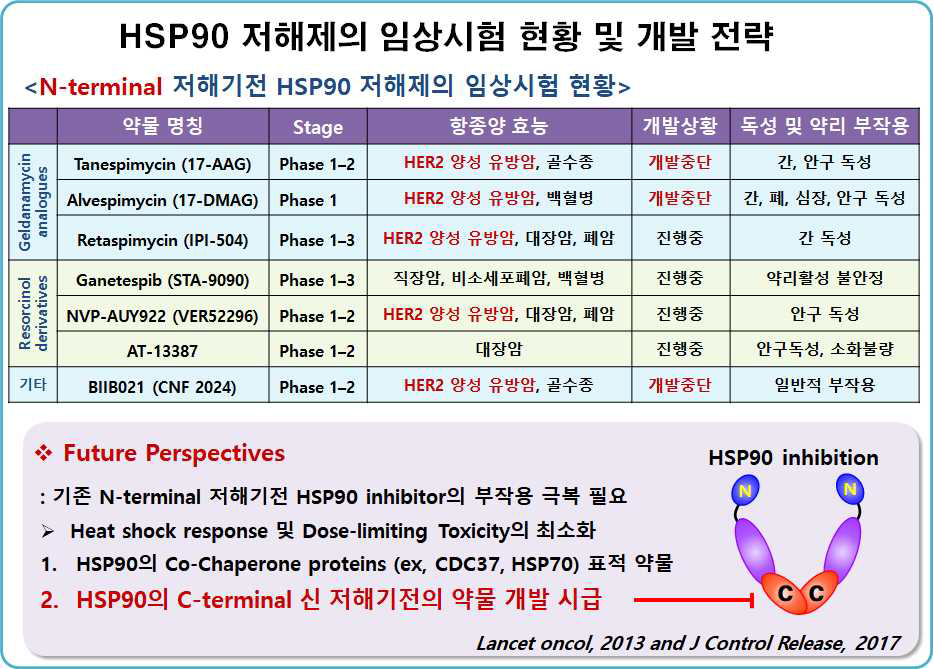 HSP90 저해제의 임상시험 현황 및 향후 개발 전략