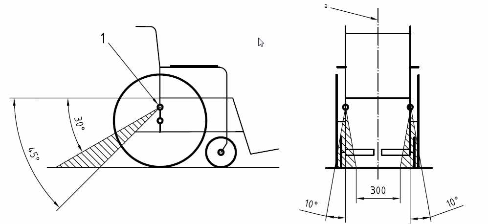 후방 휠체어 고정구 스트랩의 우선적 각도와 고정구 앵커 포인트의 우선적 위치