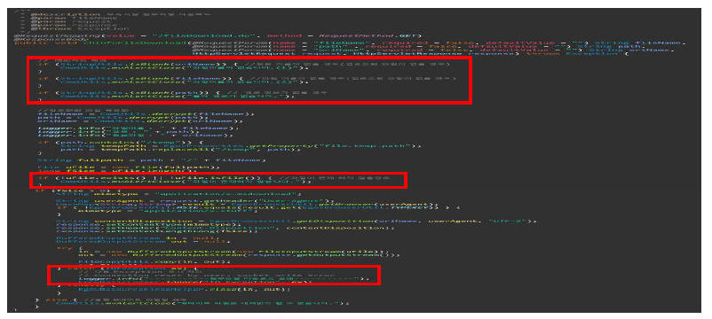 다운로드 실행 예외처리 관련 소스