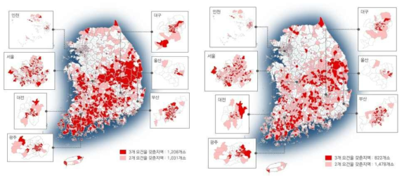 전국 도시쇠퇴 현황 비교(2013-2016년)