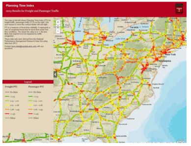 Wisconsin DOT의 Planning time Index Map (출처 : Rich Taylor(2014))