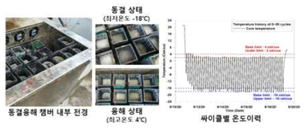 동결융해 장비 및 싸이클별 온도이력