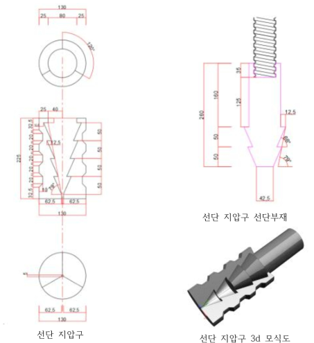 선단 지압구 설계 상세도 및 3d 모식도