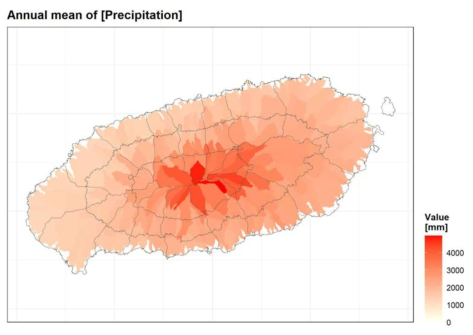 연평균 강수량의 공간분포