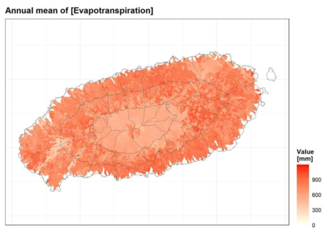 연평균 증발산량의 공간분포