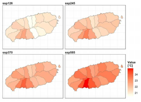 SSP 시나리오에 따른 미래기간(2011~2100년)의 표준유역별 평균 연 평균기온