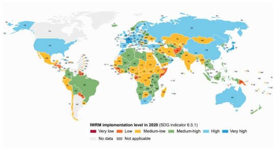 국가별 IWRM(SDGs 6.5.1) 이행점수 (2020년 기준) (통계청, 2022)