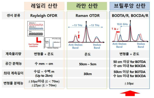 산란 현상 별 분포형 광섬유 계측 기술