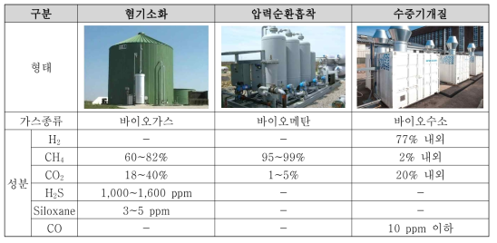 바이오가스 고품질화 공정 비교