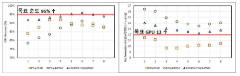 PI, PSf, Ce-PSf 분리막 메탄순도 및 투과도 평가