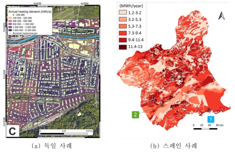 국외 지열에너지 포텐셜 지도 구축 사례(Moicici et al., 2022, Ramos-Escudero et al., 2021)