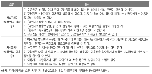「서울특별시 영등포구 평생교육진흥조례」의 평생교육 이용권 근거 조항