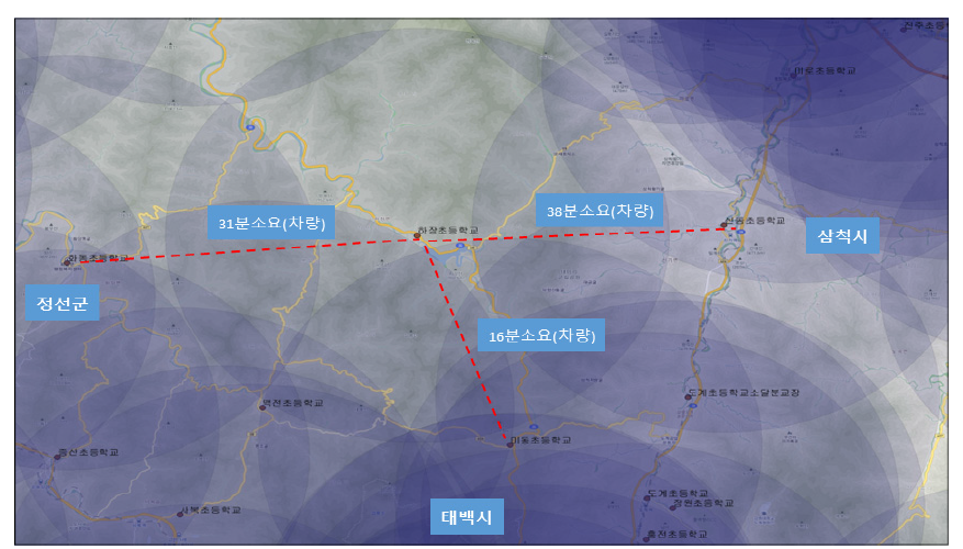 DBSCAN 분석 및 QGIS를 통한 버퍼 분석 결과 (강원도 삼척시·정선군·태백시 경계 지역)