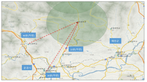 DBSCAN 분석 및 QGIS를 통한 버퍼 분석 결과 (경상북도 문경시 및 예천군)