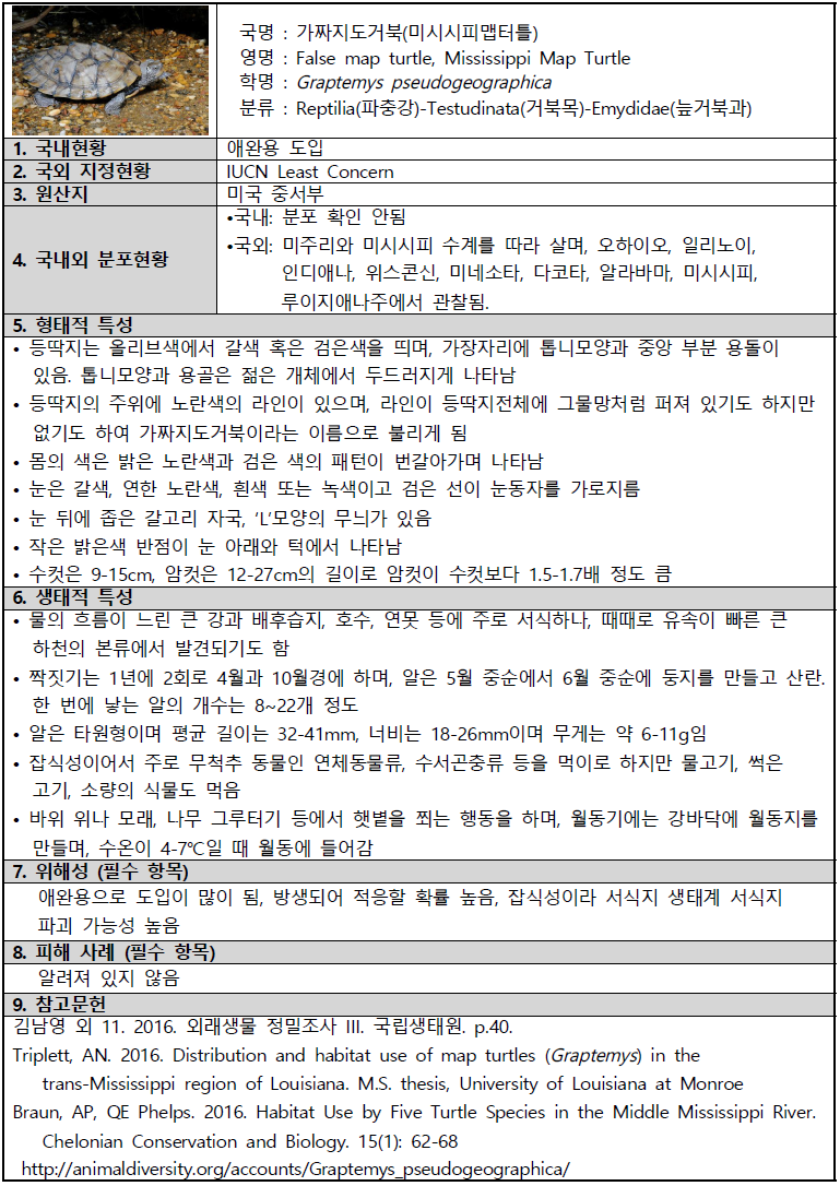 Graptemys pseudogeographica(False map turtle)의 생태특성