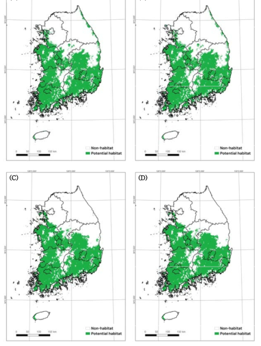 앙상블모델의 이항형지도 변환 결과. (A) Case 1, (B) Case 2, (C) Case 3, (D) Case 4