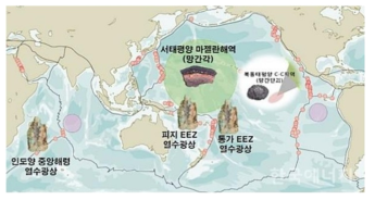 한국 독점탐사광구 위치도 출처: 제4차 과학기술외교 플랫폼 발표 자료