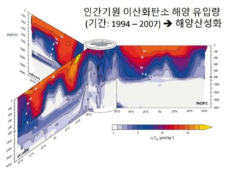 해양산성화(1994-2007) 출처: 제4차 과학기술외교 플랫폼 발표 자료(Bruber et al, 2019)