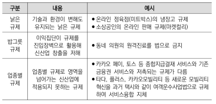 기존 법에서 해결이 어려운 규제 유형 및 사례