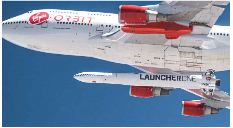 Virgin Orbit의 LauncherOne이 보잉747에 부착된 모습