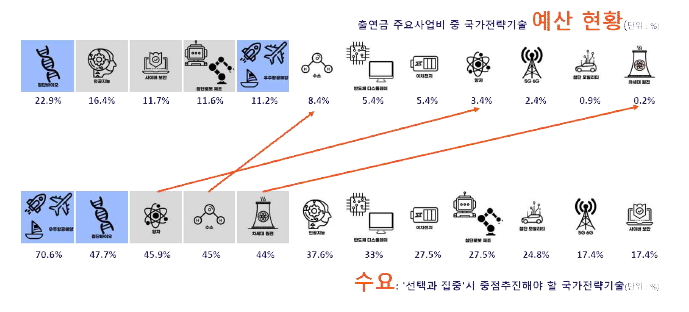 실제 예산 투자 현황 vs. 선택과 집중을 위한 국가전략기술