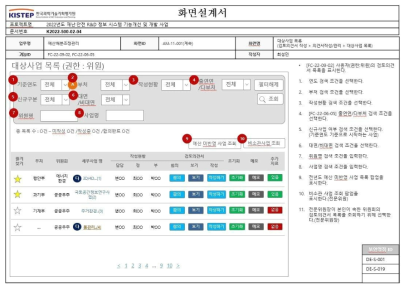 검토의견서 대상사업목록 화면설계서