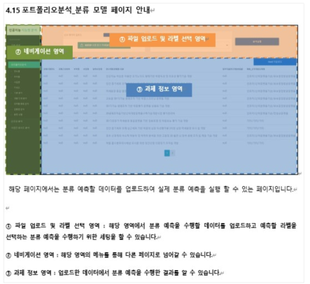 포트폴리오 분석 분류모델 페이지 상세