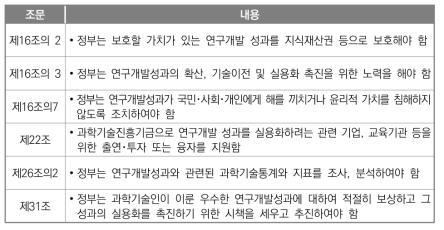 「과학기술기본법」 내 성과 관련 규정