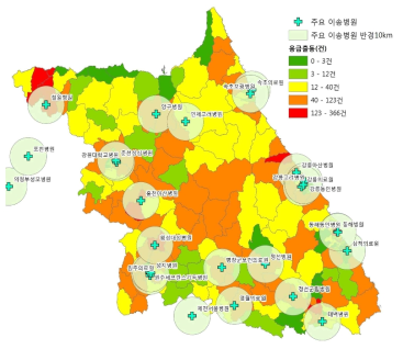 강원도 응급환자 발생 및 주요 이송 병원 현황