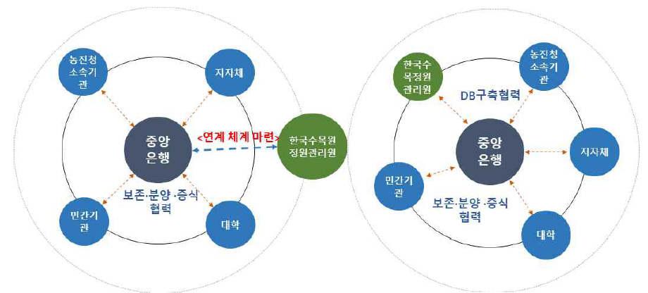 종자 클러스터의 Hub-Spoke 체계도(좌: 2022년, 후: 2026년) 출처 : 3차 추가자료