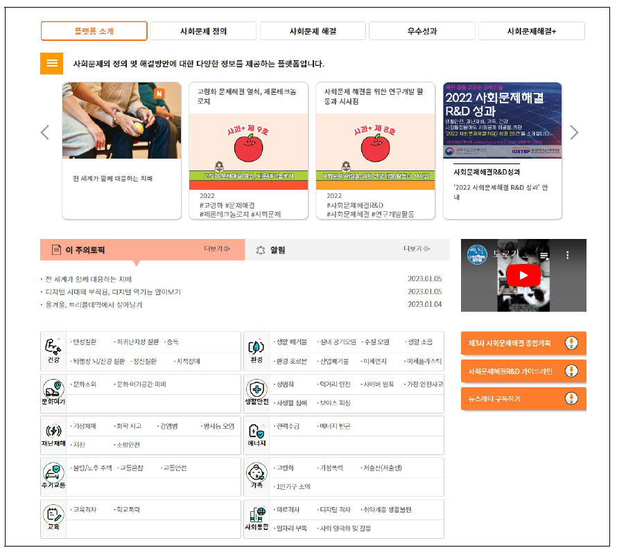 사회문제해결 플랫폼 메인화면