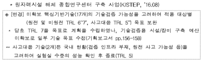 핵심기반기술의 목표수준 변경 경위 출처 : 동 사업 2차 추가제출자료