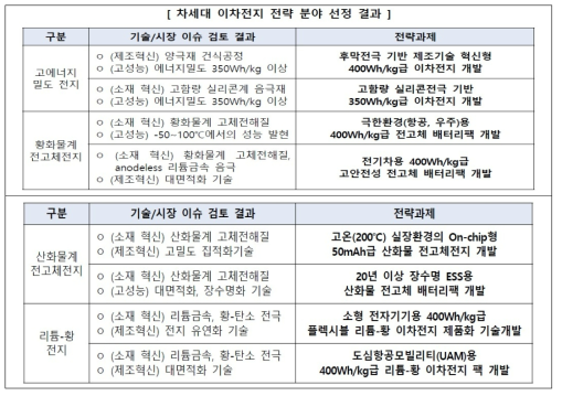 차세대 이차전지 분야별 기술/시장 이슈 검토 결과 (1차 추가제출자료)