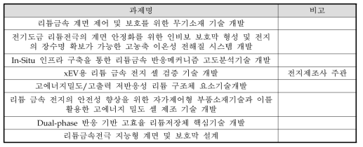 전기자동차용 차세대 리튬금속 이차전지 핵심 기술개발의 주요과제