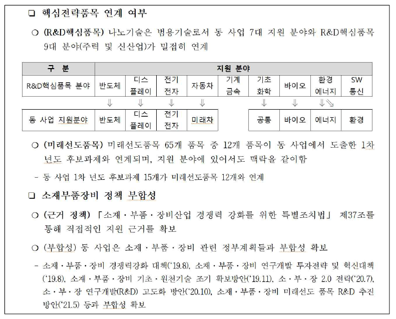 우대사업 적절성에 대한 주관부처의 주요한 설명내용 출처 : 추가제출자료