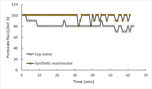 수돗물과 합성 반도체 폐수를 원수로 이용한 시간에 따른 RO 분리막의 수투과도 경향성
